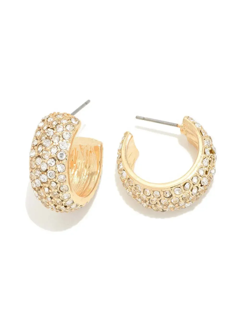 Gold Rhinestone Huggie Hoop Earrings Chunky Sparkle Statement